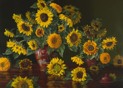 Sunflowers With Two Crimson Vases