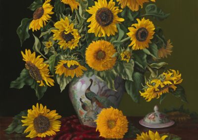 Sunflowers in Peacock Vase